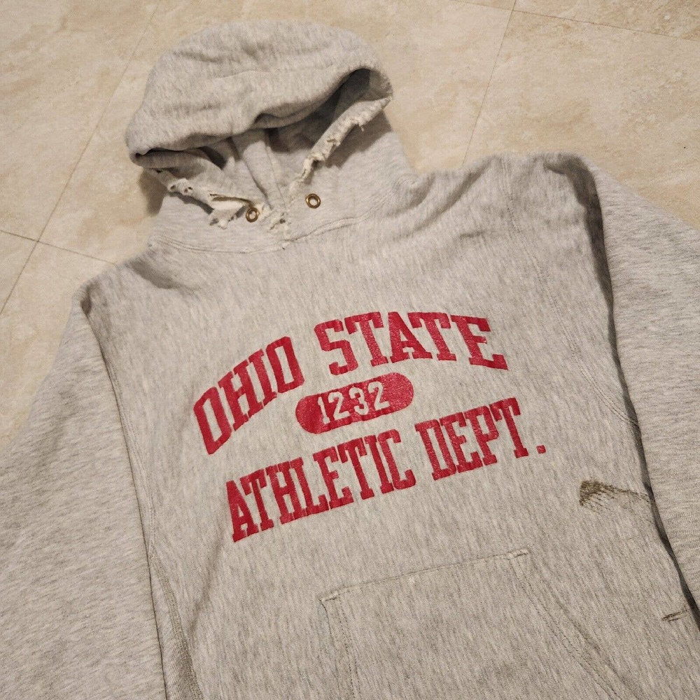 VTG 80s Champion Reverse Weave Warmup Ohio State‎ Mens L Large Hoodie USA Thrash